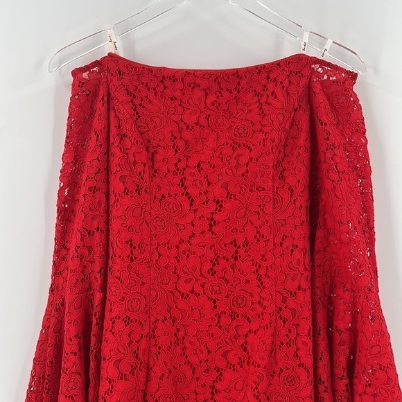 BARDOT Solange Bell Sleeve Lace Cocktail Dress Formula One Red Off Shoulder 4 - Picture 4 of 10